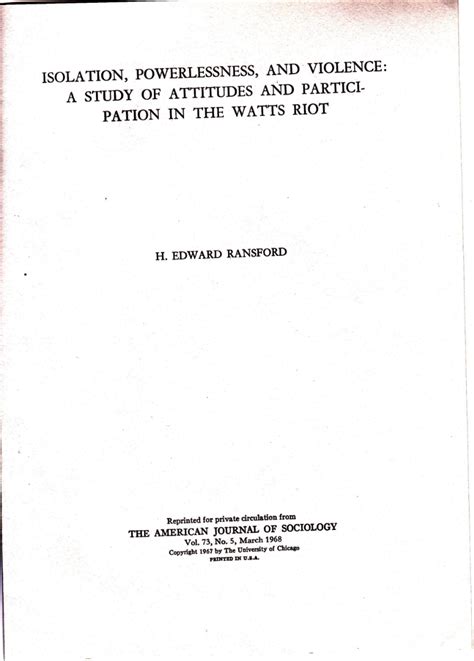 Isolation, Powerlessness, and Violence: A Study of Attitudes and .